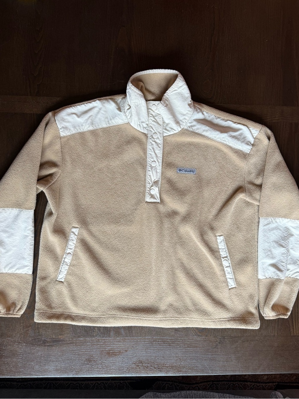 Columbia Tan and White Snap-Front Fleece Pullover